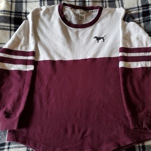 Victoria's Secret PINK Maroon and White Long Sleeve